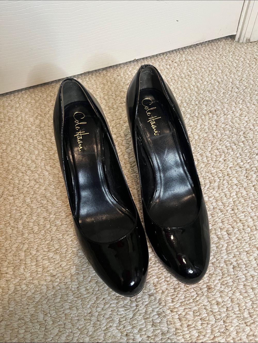 Cole Haan Black Patent Leather Round-Toe Pumps